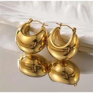 Chunky Gold Hoop Earrings 18K PVD Plated Stainless Steel Bold Retro